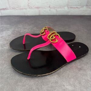 Gucci Marmont Gg Thongs Hot Pink and Black Sandals 39